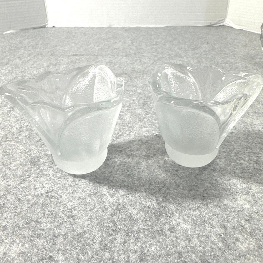 vintage-style glasscandle holders clear & frosted petal design resembling tulips